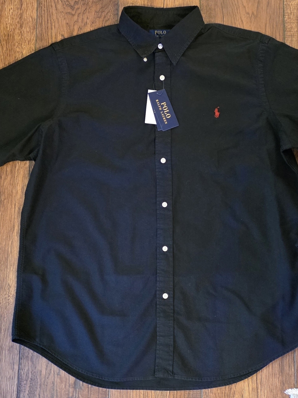 Ralph Lauren Black Button-Down Shirt with Red Pony Logo NWT  XL